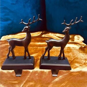 Vintage Bronze Deer Mantle Hanger Accent Set of 2